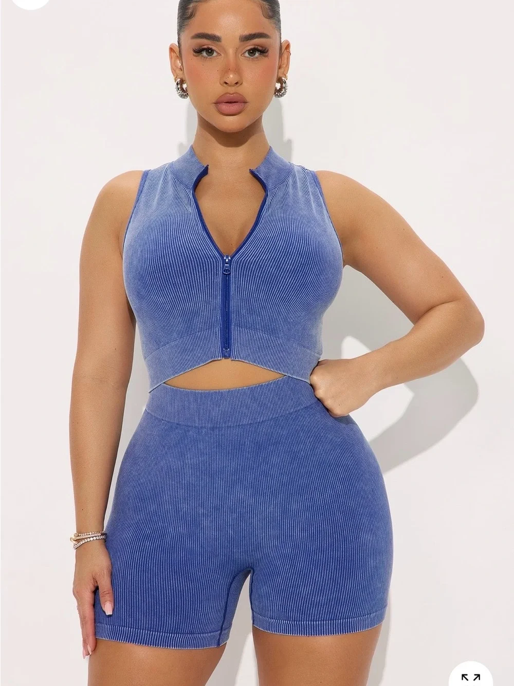 Fashion Nova Blue Ribbed High-Waist Bike Shorts